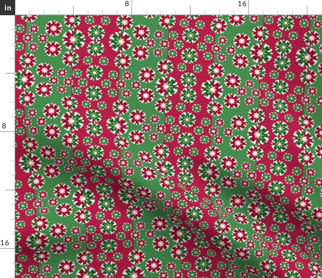 Christmas Floral Snowflake Vertical Stripe, Red and Green; holiday, cheer, jolly, tablecloth, party, kitchen, bedroom, sheets, joy, noel—2400, V5