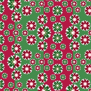 Christmas Floral Snowflake Stripe-MEDIUM SCALE; throw pillow, tablecloth, bedding, sheets, kids, tween, holiday, jolly, joy, party, celebrate, merry, vertical, red and green, elevated, sophisticated, flower, snow—4800,v5