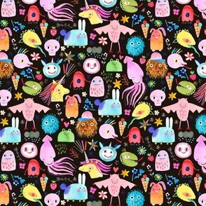 Cute monsters mash Multicolor Rainbow Black Micro