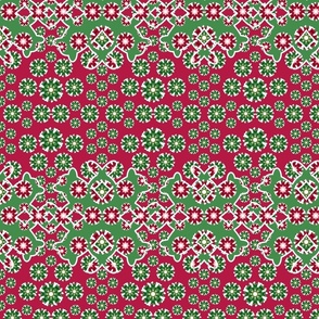 Christmas Snowflake Floral, Red and Green, 2400, v01; holiday, joy, sheets, duvet, tablecloth, merry, party, December, stripe, crimson, emerald
