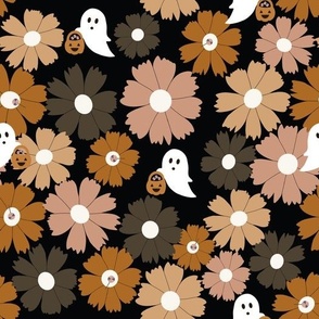 Cute Trick or Treat Halloween Ghosts in Flower Land