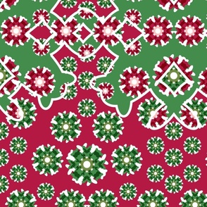 Christmas Floral Snowflake Stripe,  Red and Green, Large Scale—6300v1; holiday, sophisticated, tablecloth, sheets, bedding, joy, Noel, December, merry, jolly, bright, party