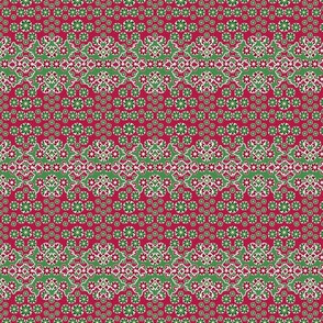 Christmas Floral Snowflake—mini-scale, horizontal stripe, joy, Noel, red and green, holiday, party, tablecloth, bedding, kitchen, wallpaper, sheets, season, holly, jolly, 1200, v01