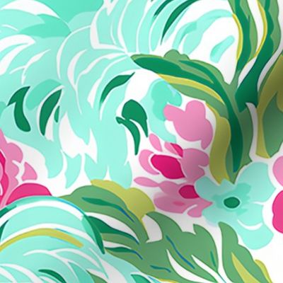 Florida Fiesta - Pink/Aqua on White Wallpaper 
