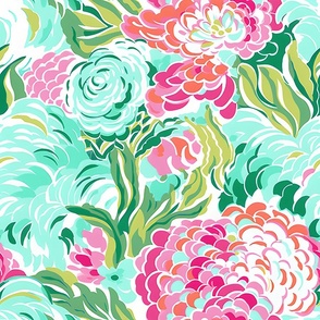 Florida Fiesta - Pink/Aqua on White Wallpaper 
