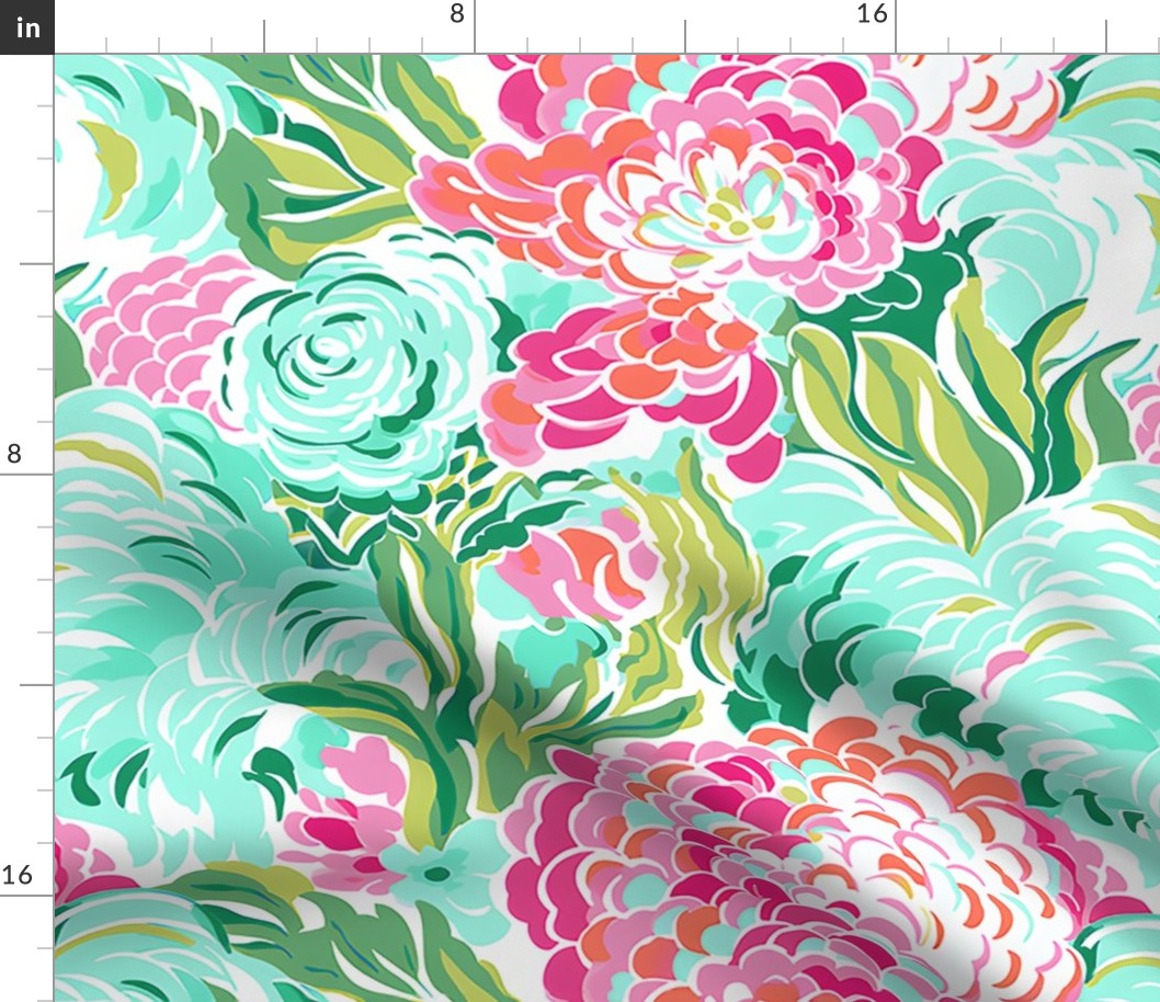 Florida Fiesta - Pink/Aqua on White Wallpaper 
