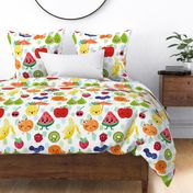 Fruit Friends Watercolor Dots White Extra Large Sheets Curtains