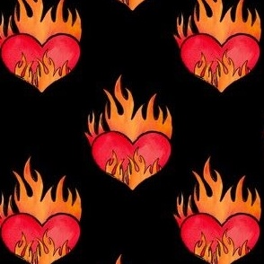 Watercolor Hearts Afire Red Fire Hearts Small