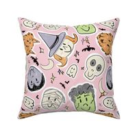 Cute Halloween Monster Faces in Pastels - Large