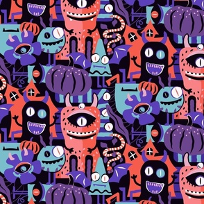 Halloween Multi-Eyed Monsters - Purple and Green - regular scale ©designsbyroochita