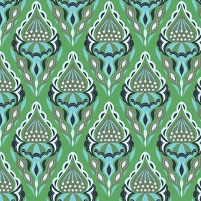 elegant bloom block print on green // small