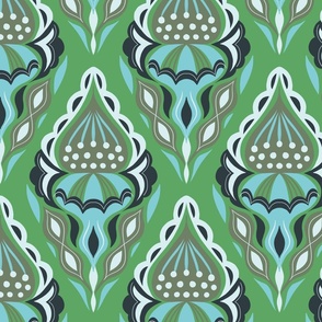 elegant bloom block print on green // medium