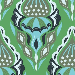 elegant bloom block print on green // large