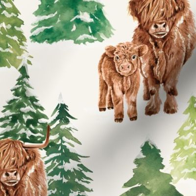 Highland Cow Winter Woodland Forest 12 inch
