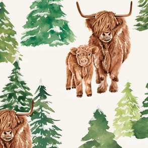 Highland Cow Winter Woodland Forest 24 inch