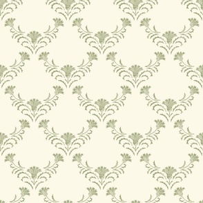 (M) Elizabeth, a French country cottage core design in moss green and buttery off white