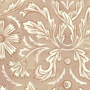 French Country Florals and Leaves in tan beige  and off white_12x12