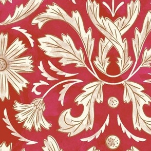 French Country in shades of red and magenta and off white _12x12