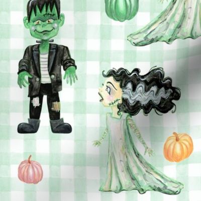 Cute Frankenstein & His Bride in Mint Green Gingham - (XXL)