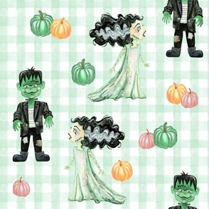Cute Frankenstein & His Bride in Mint Green Gingham - (XXL)