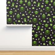 Retro Pixel Monsters green black