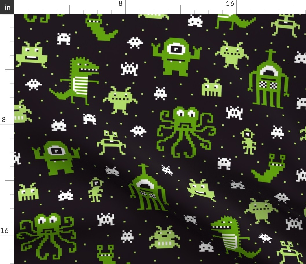 Retro Pixel Monsters green black