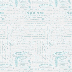 Simple Linen Texture Pattern Coordinate For Fleur de Lis Pattern French Script Teal On White Smaller Scale