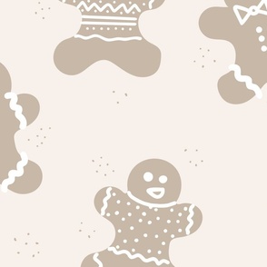 Gingerbread Man | Large Scale | Linen white, tan brown | Neutral Winter
