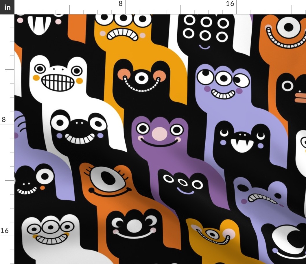 HauntedTooth- Monster Mash Houndstooth- Cute Halloween Monsters- Novelty Checkered Aliens- Intergalactic Creatures- Kids- Children- Black and White- Extra Large