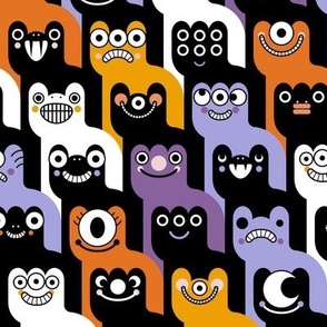 HauntedTooth- Monster Mash Houndstooth- Cute Halloween Monsters- Novelty Checkered Aliens- Intergalactic Creatures- Kids- Children- Black and White- Small