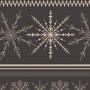 Holiday Sweater snowflake line art | Large Scale | Dark brown, beige brown | multidirectional Christmas