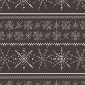 Holiday Sweater snowflake line art | Medium Scale | Dark brown, beige brown | multidirectional Christmas