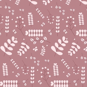 Medium Blush Pink Fall Scandinavian leaves repeat pattern