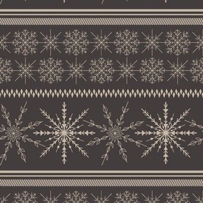 Holiday Sweater snowflake line art | Small Scale | Dark brown, beige brown | multidirectional Christmas