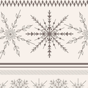 Holiday Sweater snowflake line art | Large Scale | Linen white, chocolate brown | multidirectional christmas