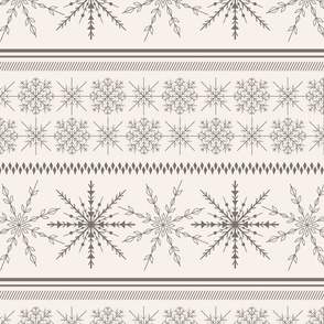 Holiday Sweater snowflake line art | Medium Scale | Linen white, chocolate brown | multidirectional christmas