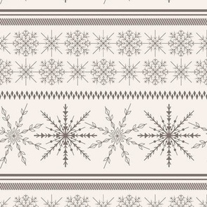 Holiday Sweater snowflake line art | Small Scale | Linen white, chocolate brown | multidirectional christmas