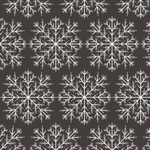 Vintage Snowflake Line Art | Small Scale | Dark brown, creamy white | multidirectional winter