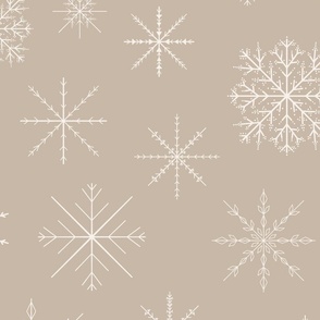 Minimal Winter Line Art Snowflakes | Large Scale | Light tan brown, creamy white | Multidirectional Christmas