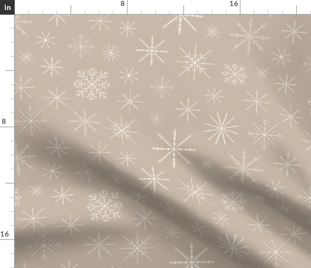 Minimal Winter Line Art Snowflakes | Small Scale | Light tan brown, creamy white | Multidirectional Christmas
