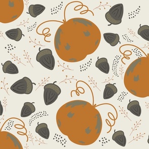 Pumpkins-Acorns-Seeds-Orange-DarkGreen-Ecru-Large