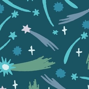 Meteor Shower in Teal and Blue