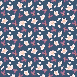 Apple Blossoms and Violets on Navy Blue (Medium Sized)