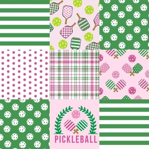 Pickleball Quilt 3 inch squares - pink and green pickle ball quilt_ pink wreath_ green and pink