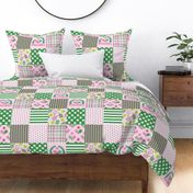 Pickleball Quilt 6 inch squares - pink and green pickle ball quilt_ pink wreath_ green and pink