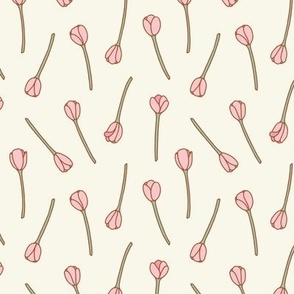 Small Pink Tulips on White for Spring and Easter Home Decor and Girls Clothes