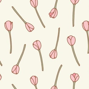 Medium Pink Tulips on White for Spring and Easter Home Decor and Girls Clothes