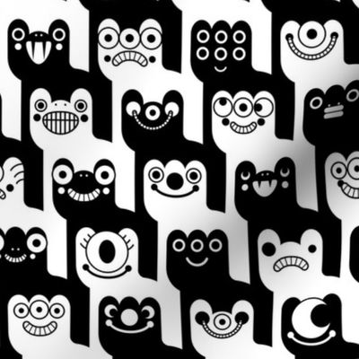 HauntedTooth- Monster Mash Houndstooth- Cute Halloween Monsters- Novelty Checkered Aliens- Intergalactic Creatures- Kids- Children- Black and White- Small