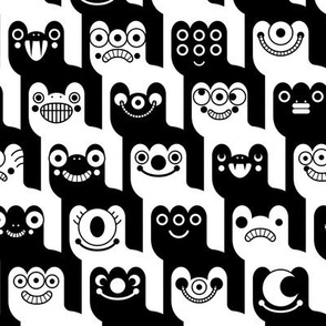 HauntedTooth- Monster Mash Houndstooth- Cute Halloween Monsters- Novelty Checkered Aliens- Intergalactic Creatures- Kids- Children- Black and White- Small