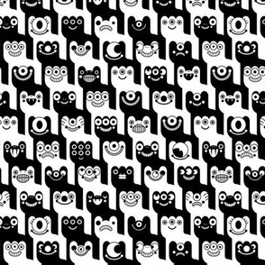 HauntedTooth- Monster Mash Houndstooth- Cute Halloween Monsters- Novelty Checkered Aliens- Intergalactic Creatures- Kids- Children- Black and White- Mini